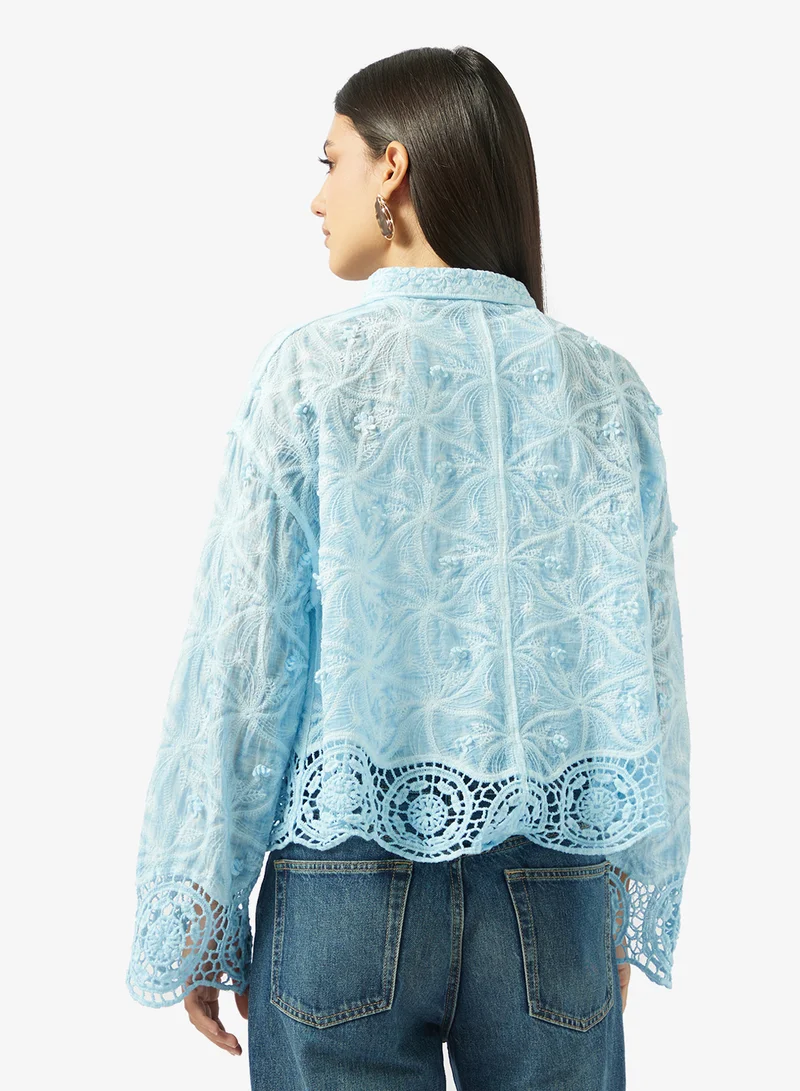 ELLA Prtined Shirt With Lace hem